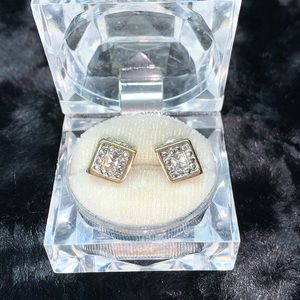 3D gold plated diamond cube earring